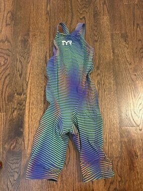 TYR Green Blue Striped Women’s One-Piece Swimsuit